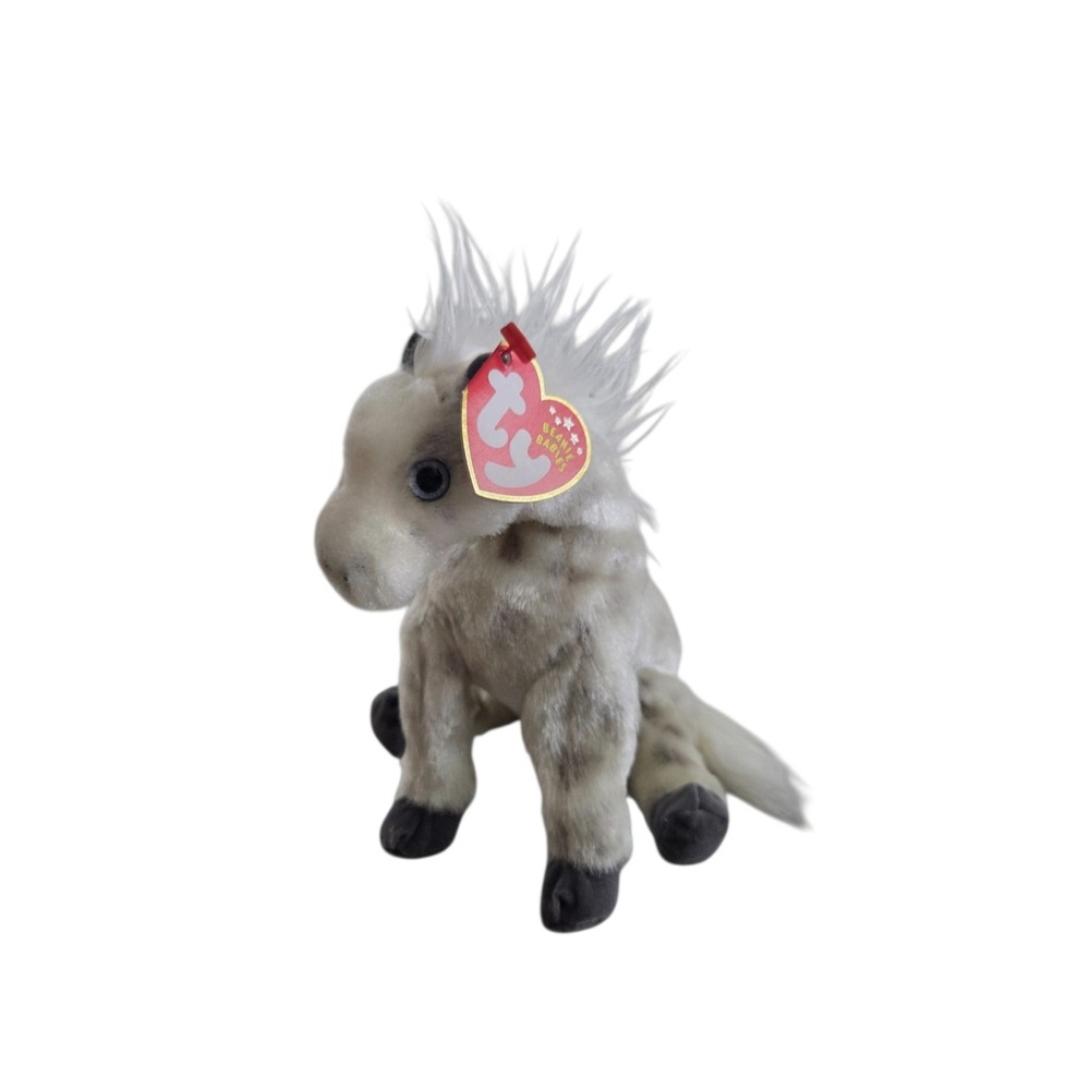 TY Beanie Baby Lightning Horse 2002 White Gray Dapple Plush Retired Original Tag
